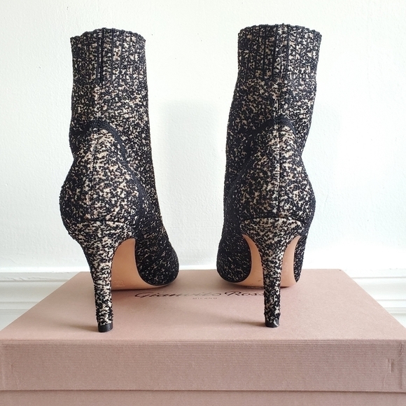 New Gianvito Rossi Fiona Glitter Leather Bouclé-Knit Sock Booties 6 US/36 IT NIB - Picture 13 of 16
